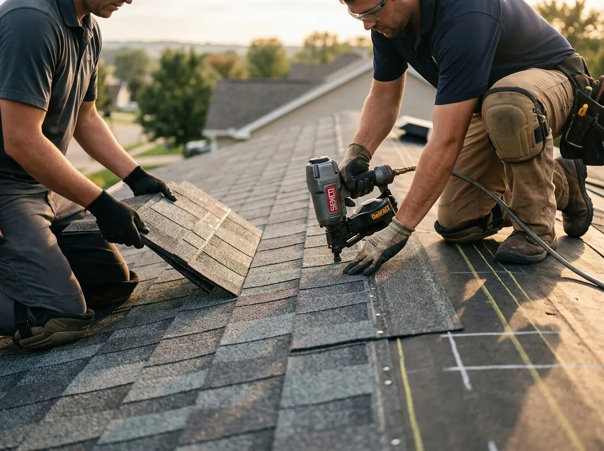 Professional roofer working on a residential roof in Hawaiian Paradise Park